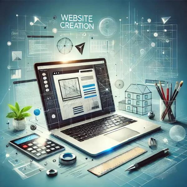 DALL·E 2024-09-04 18.55.12 - A creative and modern image representing 'Website Creation.' The image should feature a sleek laptop or desktop screen displaying a website design in