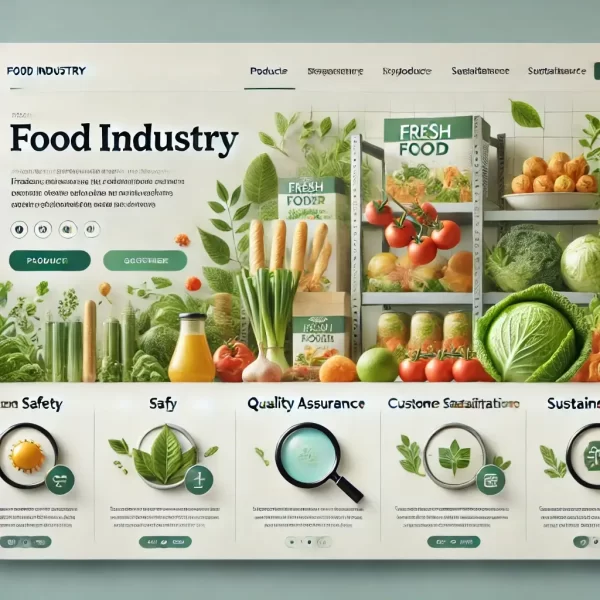 DALL·E 2024-09-16 14.57.52 - A professional website design for the food industry, featuring sections for product catalog, quality assurance, and sustainability. The layout include